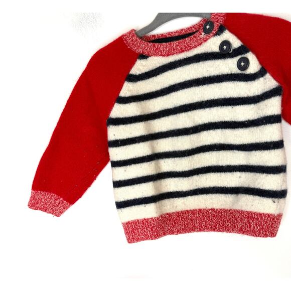 Baby Boden Striped Wool Sweater With Buttons In Red Navy Size 6-12 Months - Picture 3 of 8